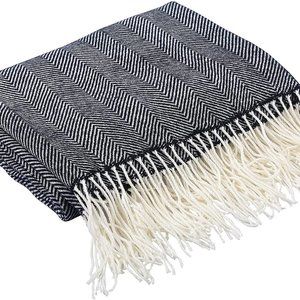 Chevron Pattern Knitted Throw with Fringe